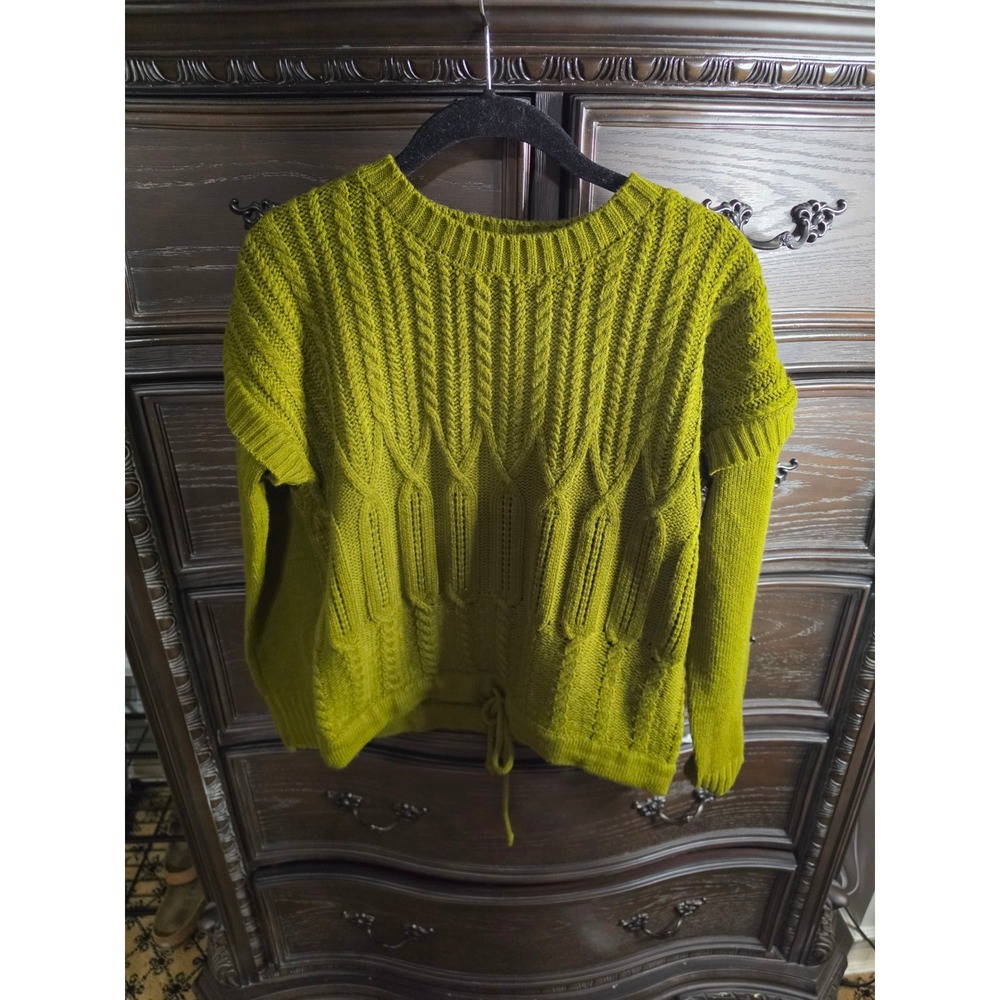 Workshop Republic Clothing Olive Green Cable Knit Drawstring Sweater XS